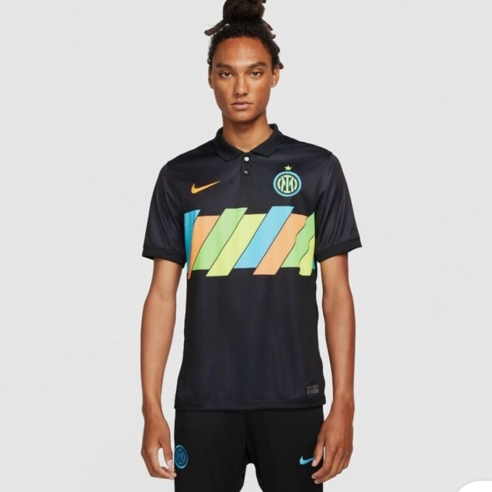 Nike Inter Milan 21/22 Jersey Soccer Football Button Polo Kit Medium Black Nwt